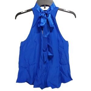 Amanda Uprichard NY Size Petite Blue Sleeveless Blouse 100% Silk Made In USA#L84